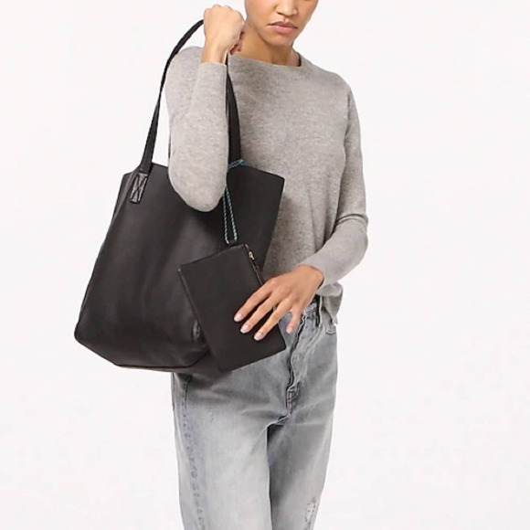 J.Crew The Carry All Tote Bag Black Leather AH945 NIP